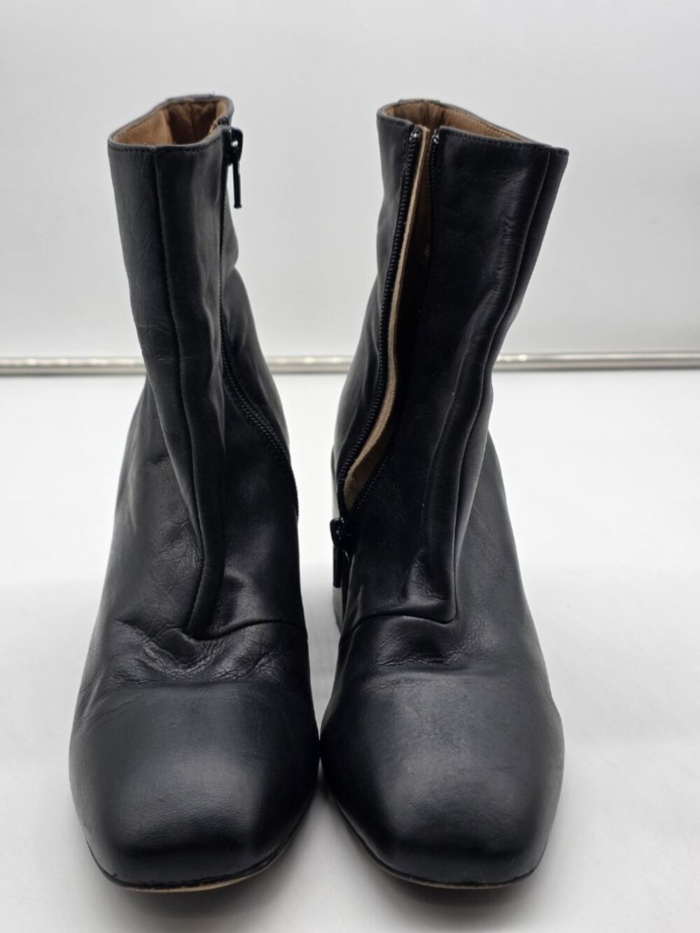 Free People Boots Womens 7.5 Black Nicola Leather Ankle Block Heel Zip Booties - Picture 4 of 12